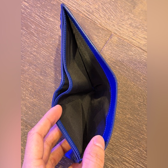 Versace Royal Blue Embossed Leather Card Holder - Picture 3 of 6